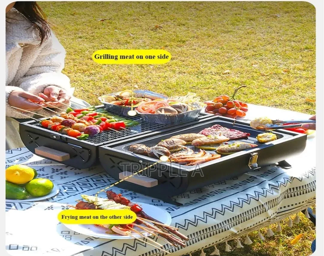 Portable, Double - Sided Charcoal Barbecue Grill