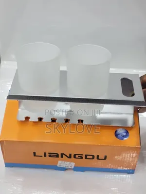 Brand New Double Toothbrush Holder +2 Glass Cups | Black and Silver