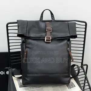 Vintage Roll-Top Pu Leather Backpack/Laptop Bag - Black