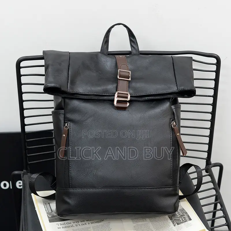 Vintage Roll-Top Pu Leather Backpack/Laptop Bag - Black
