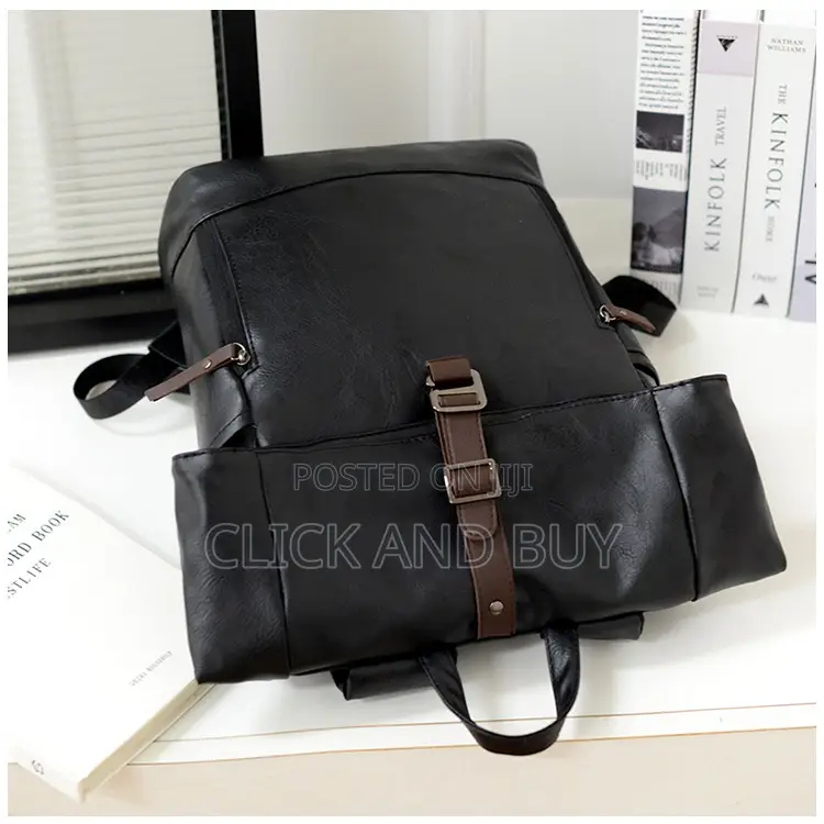 Vintage Roll-Top Pu Leather Backpack/Laptop Bag - Black
