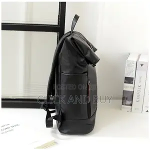 Vintage Roll-Top Pu Leather Backpack/Laptop Bag - Black