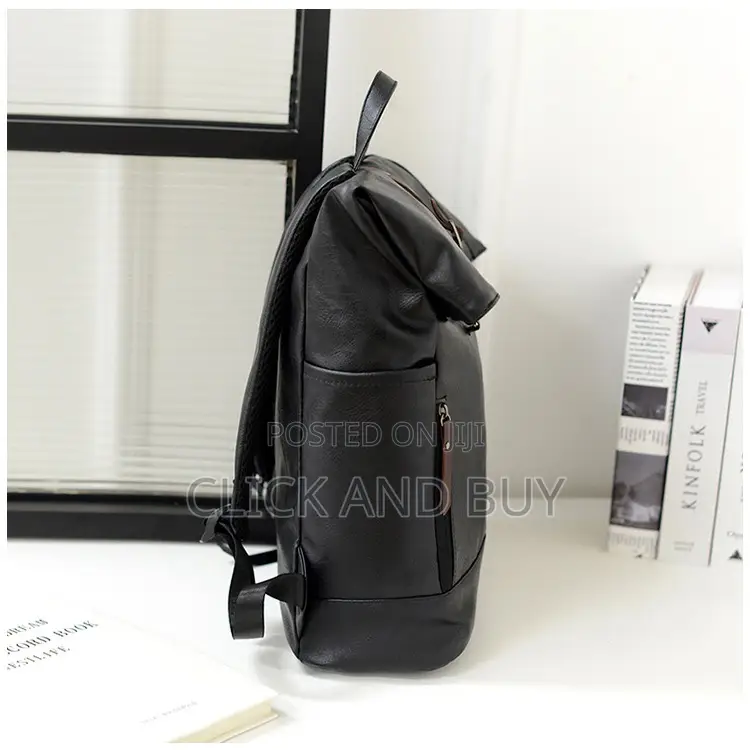 Vintage Roll-Top Pu Leather Backpack/Laptop Bag - Black
