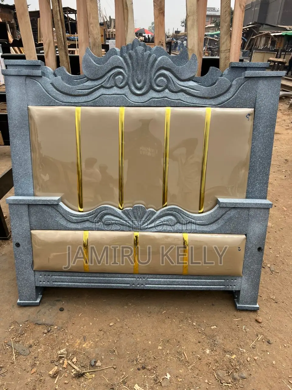 Grey and Gold Stipes Bed