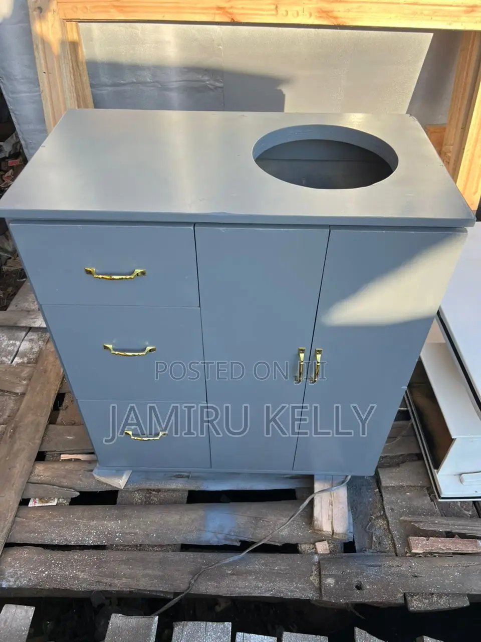 Grey Multi-Storage Cabinet With Gas Lift