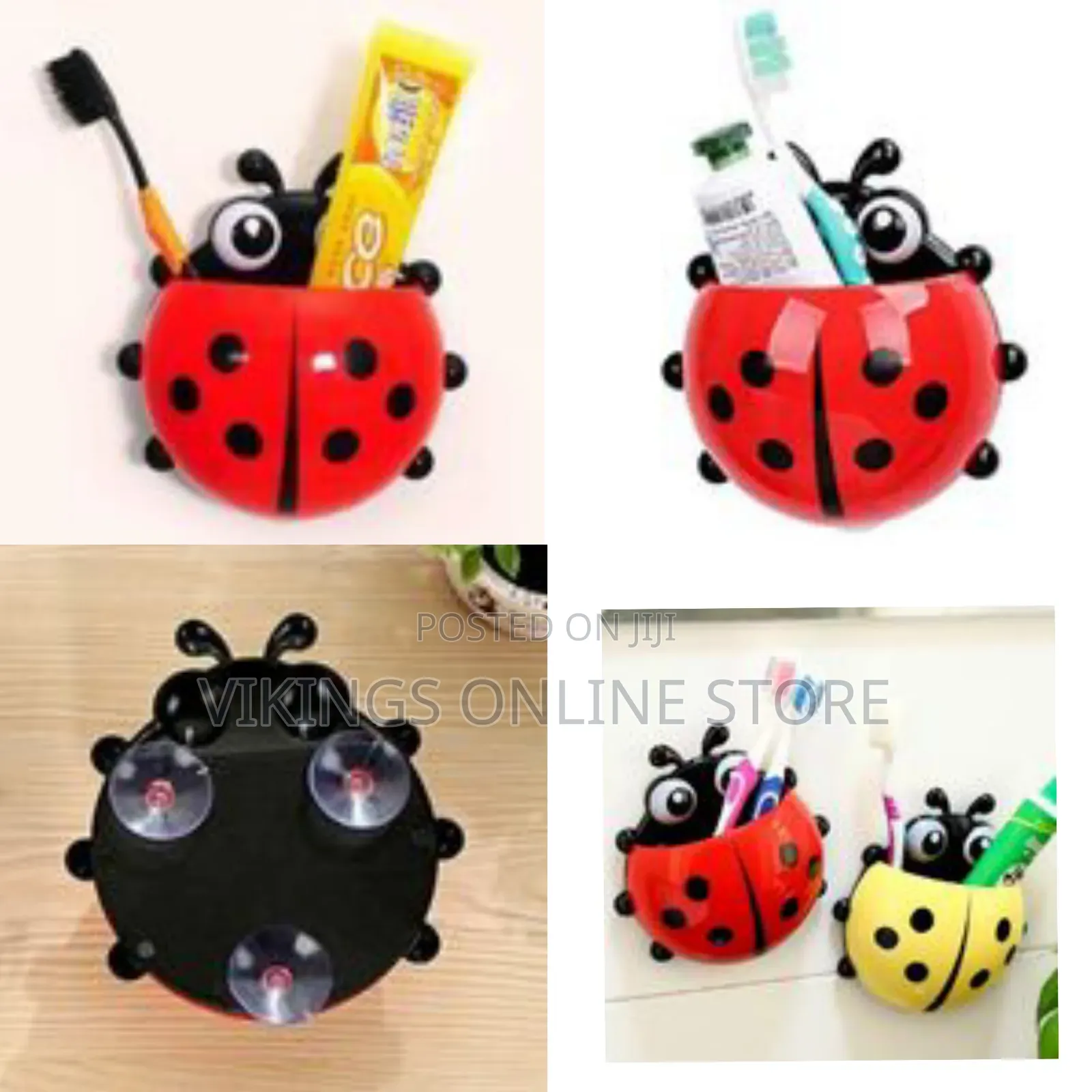 Ladybird Wall Mount Toothbrush Holder Storage Organizer Rack-Red