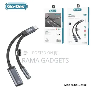 Go-Des 2 in 1 Type C Male Audio Cable to 3.5mm Female Earphone Jack