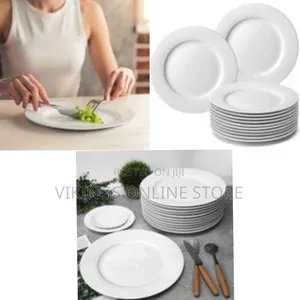 8 Inch 12-Piece Porcelain Salad, Dessert Dinner Serving Plates-White