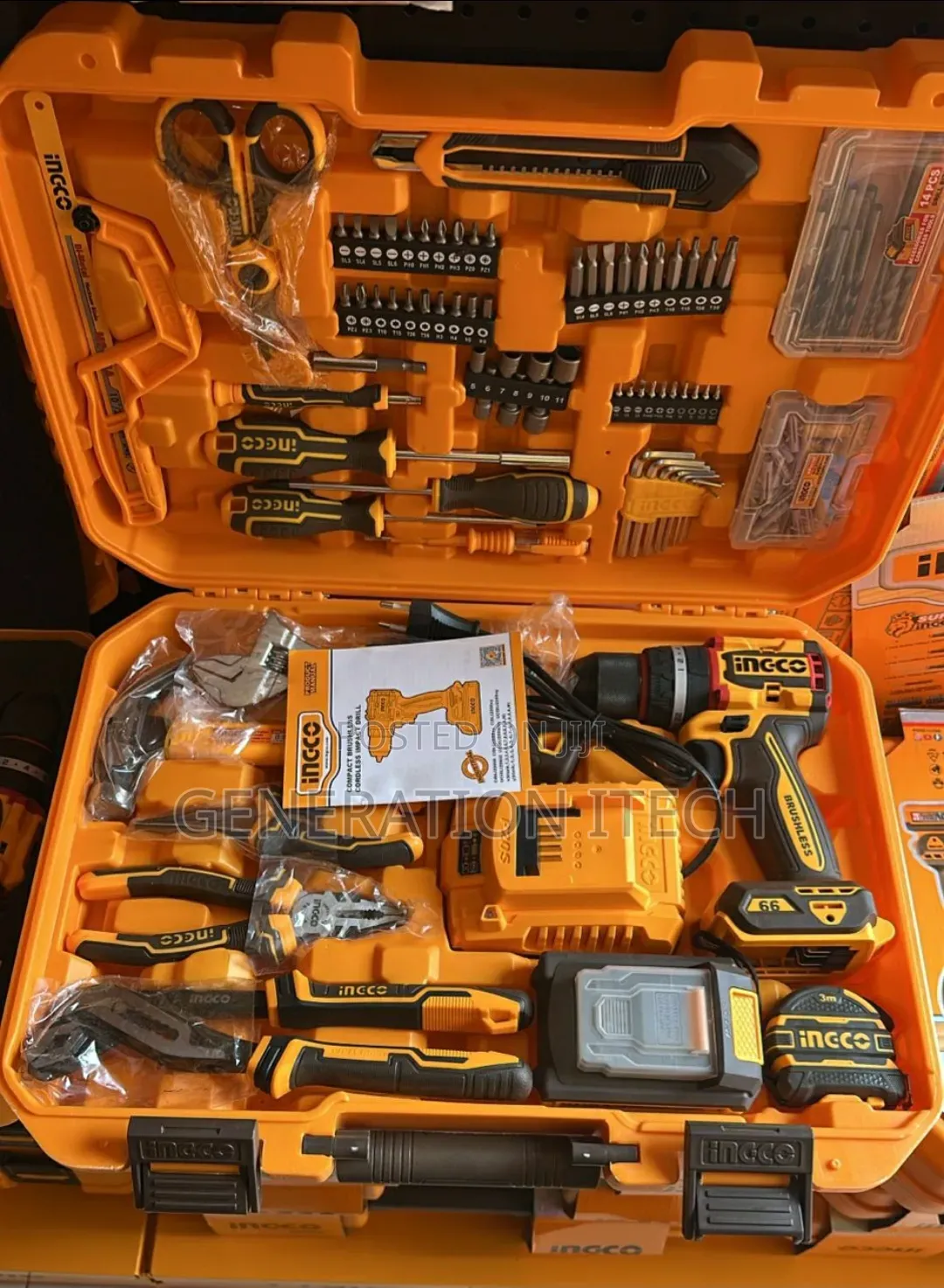 Ingco 165pcs Tool Set With a 20v Cordless Brushless Impact Drill