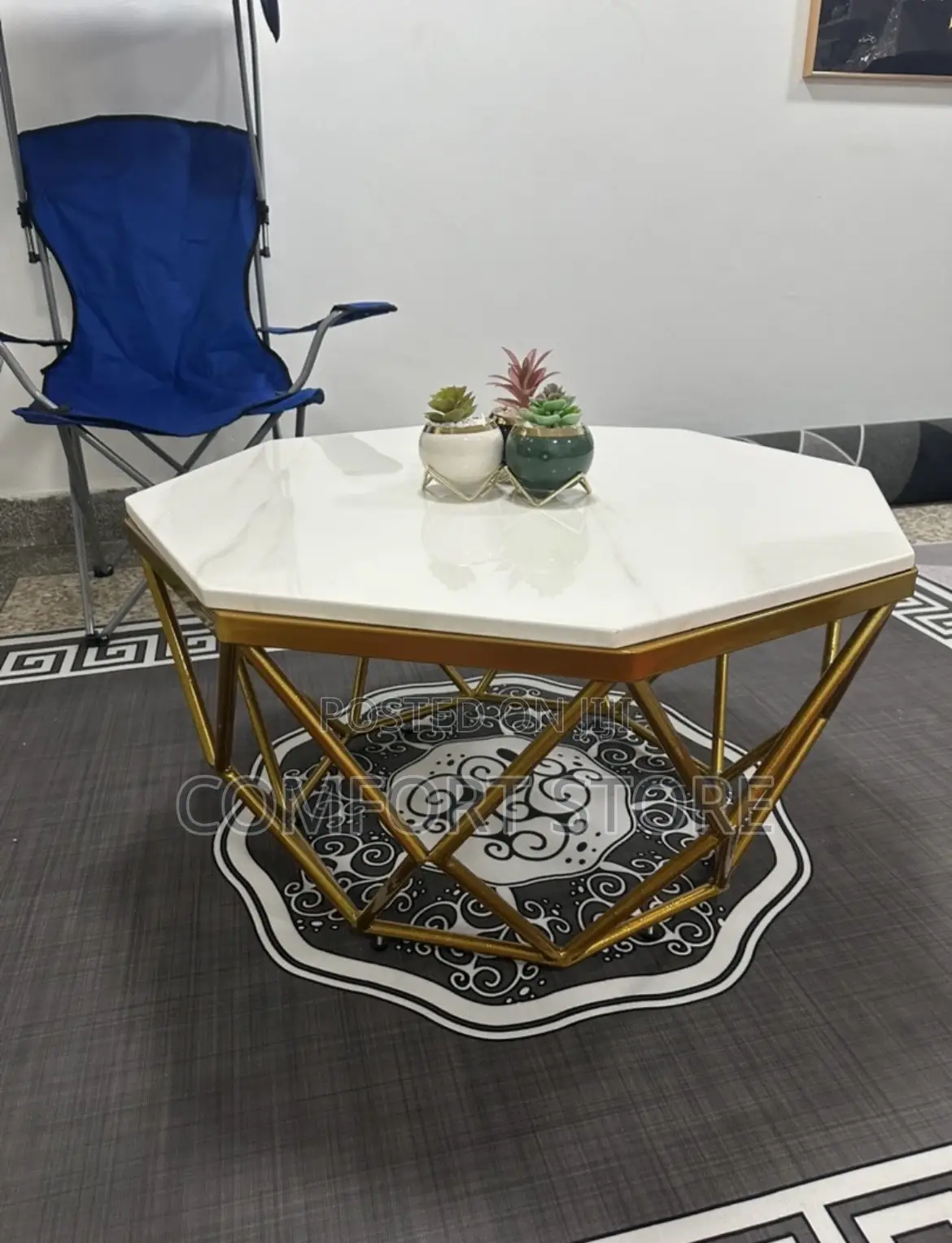 Marble Stone Top And Metallic Stand Center Piece Table