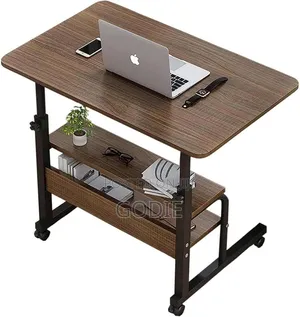 Adjustable Height Mobile Laptop Desk With Lower Storage Shelves,