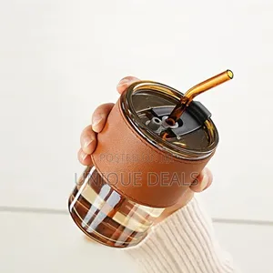 Coffee Cup Sipper Glass With Straw