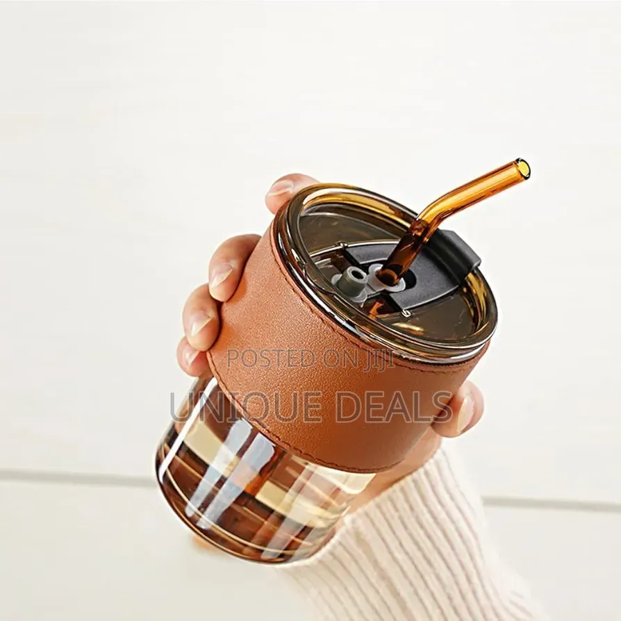 Coffee Cup Sipper Glass With Straw