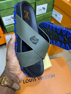 Louis Vuitton Cross-Strap Leather Slides Sandals