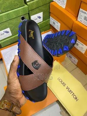 Louis Vuitton Cross-Strap Leather Slides Sandals