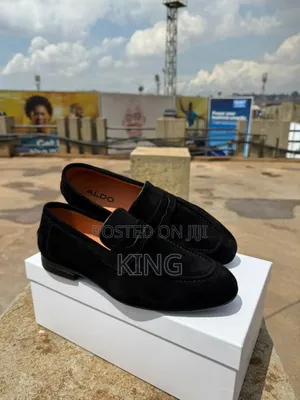 Aldo Black Suede Penny Loafers.
