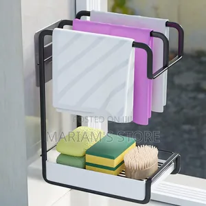 Black Metal Sink Organizer With Multiple Bars For Towels