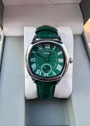 Cartier Green Leather Strapped Quartz Wrist Time Piece at Discount