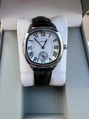 White Face Unisex Cartier Wrist Time With Black Leather Straps