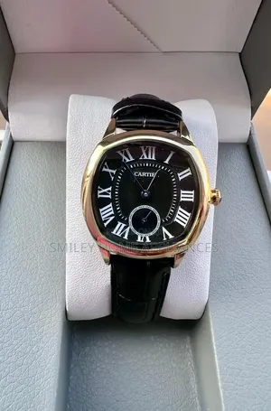 Cartier Unisex Black Face Analog Leather Strapped Wrist Time Piece