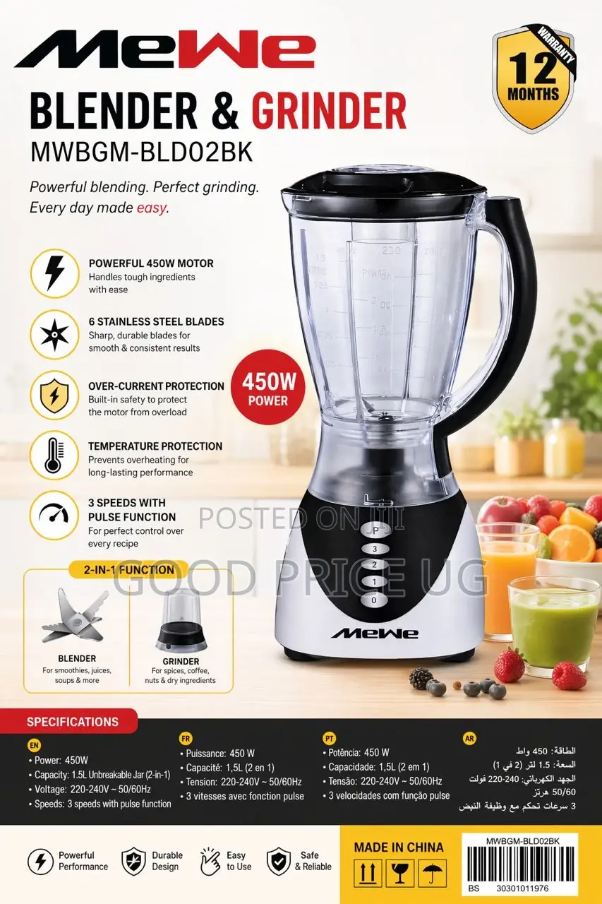 Mewe 2-in-1 Blender Grinder