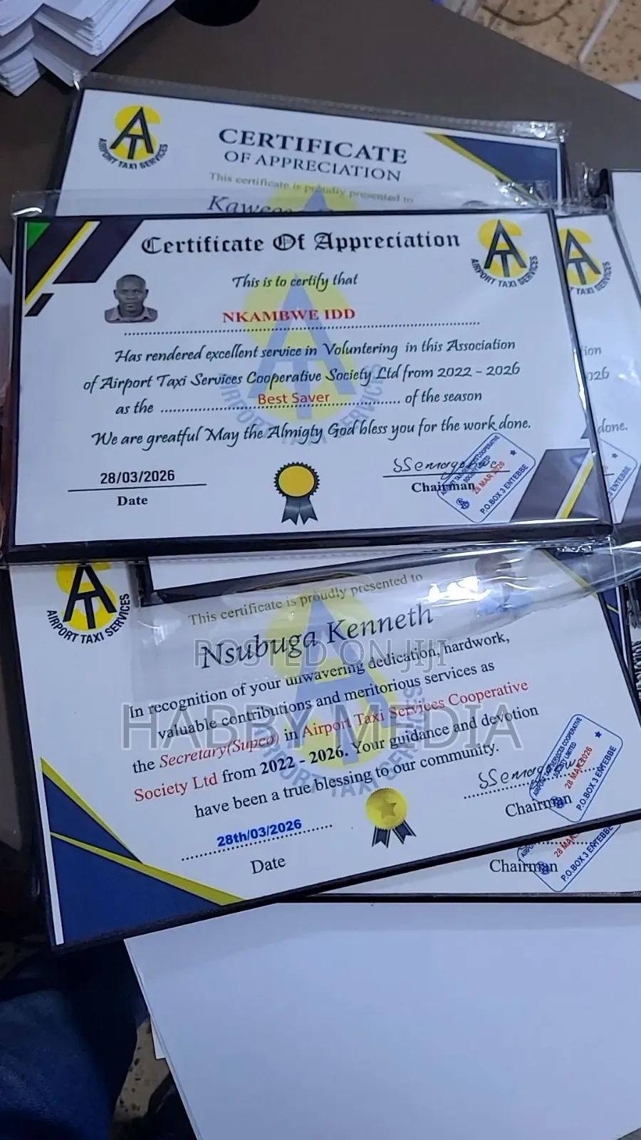 Certificate, and Photo Boads