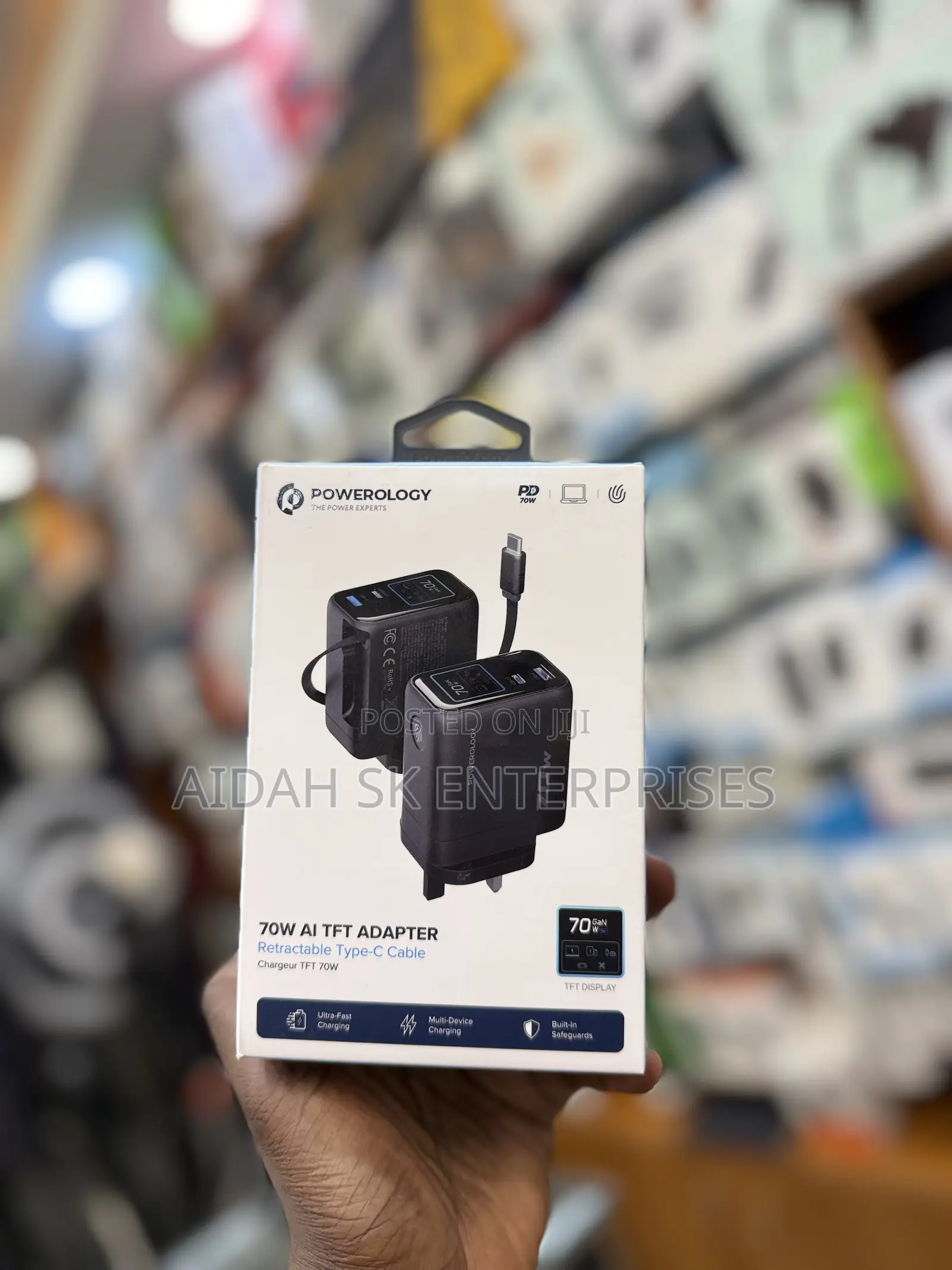 Powerology 70w TFT Adapter With Retractable Type-C Cable -