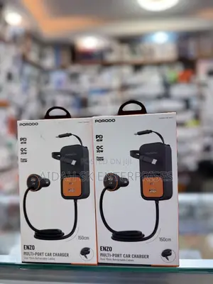 Porodo Enzo Multi-Port Car Charger With a 150cm Retractable Cable.