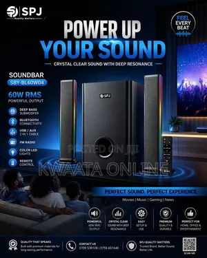 Spj Soundbar 60w Subwoofer 2-in-1 With Usb/Aux Home Theater System