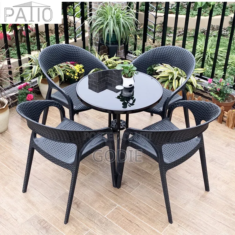 Modern Patio or Garden Dining Set, Round Table and 4 Matching Chairs