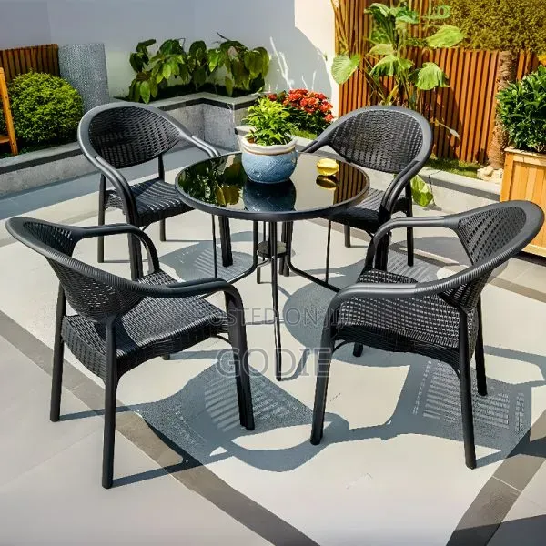 Modern Patio or Garden Dining Set, Round Table and 4 Matching Chairs