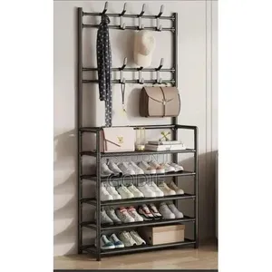 Multi-Layer Shoe Rack With Coat Hanger
