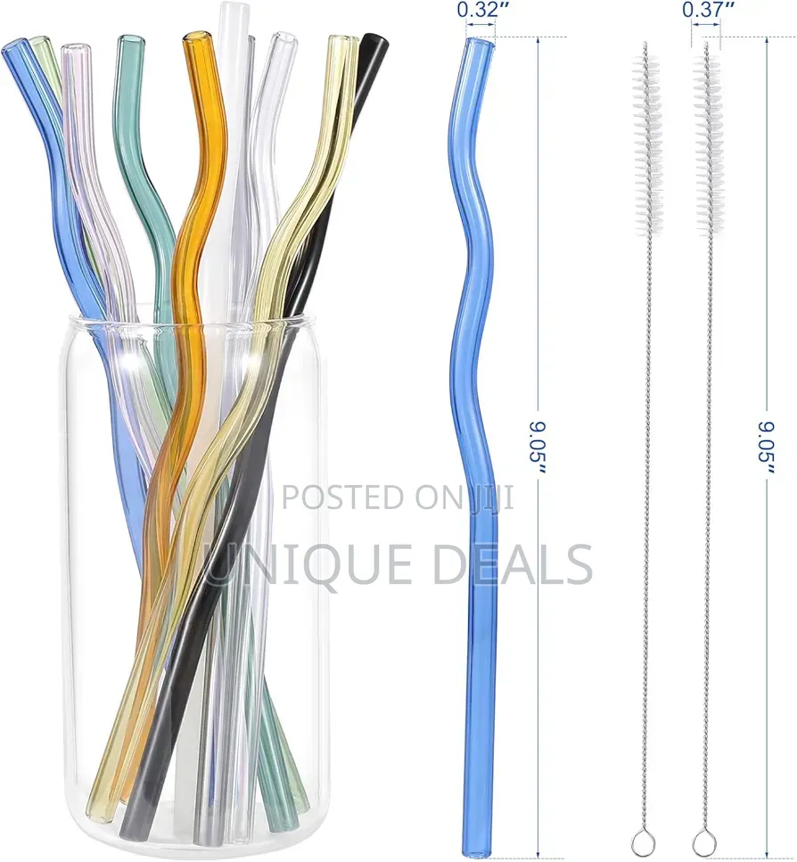 Reusable Wavy Colorful Glass Straws