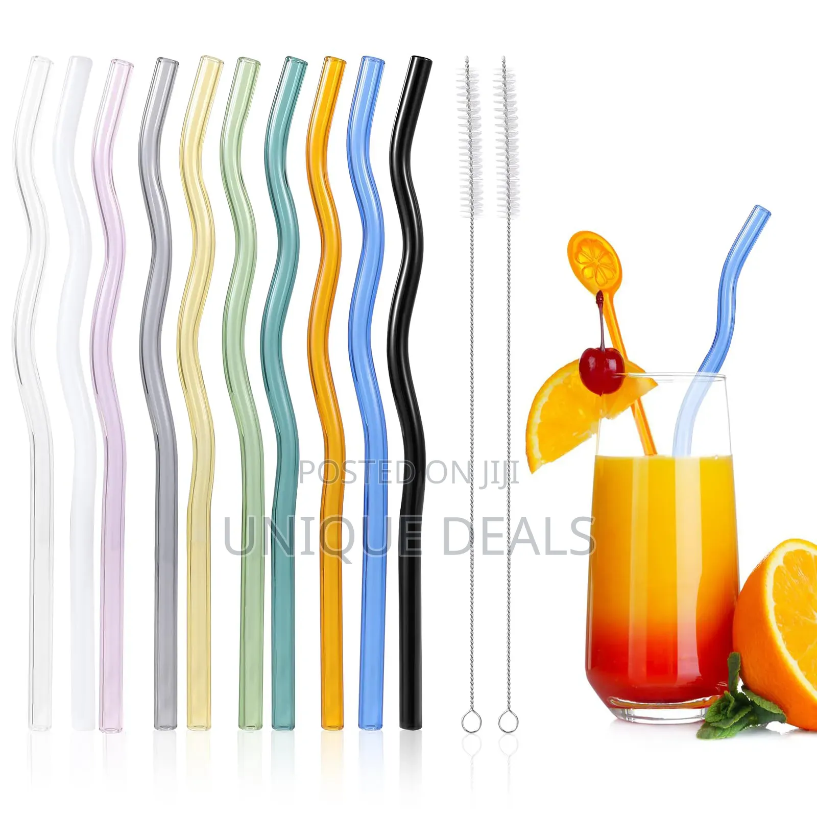 Reusable Wavy Colorful Glass Straws