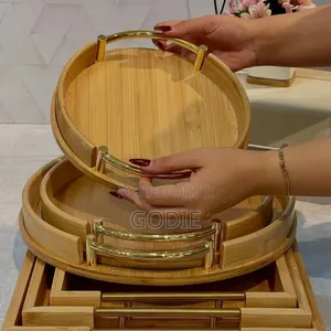 3-Piece Round Bamboo Serving Tray Set