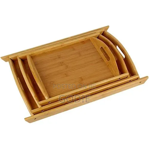 3 Pack Bamboo Wooden Serving Platter Tray Set - Brown