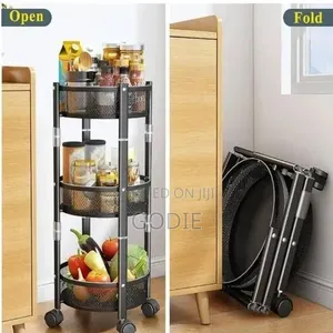 3-tier Round Foldable Rolling Utility Storage Cart - Multicolor