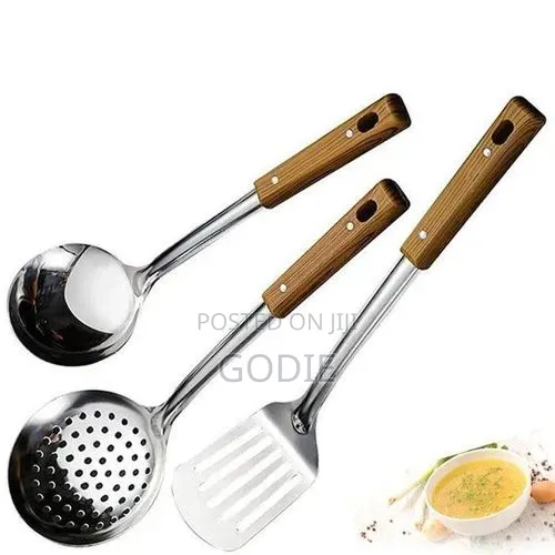 3pcs Handle Cooking Stainless Steel Rice Spoon Soup Kitchen Utensil