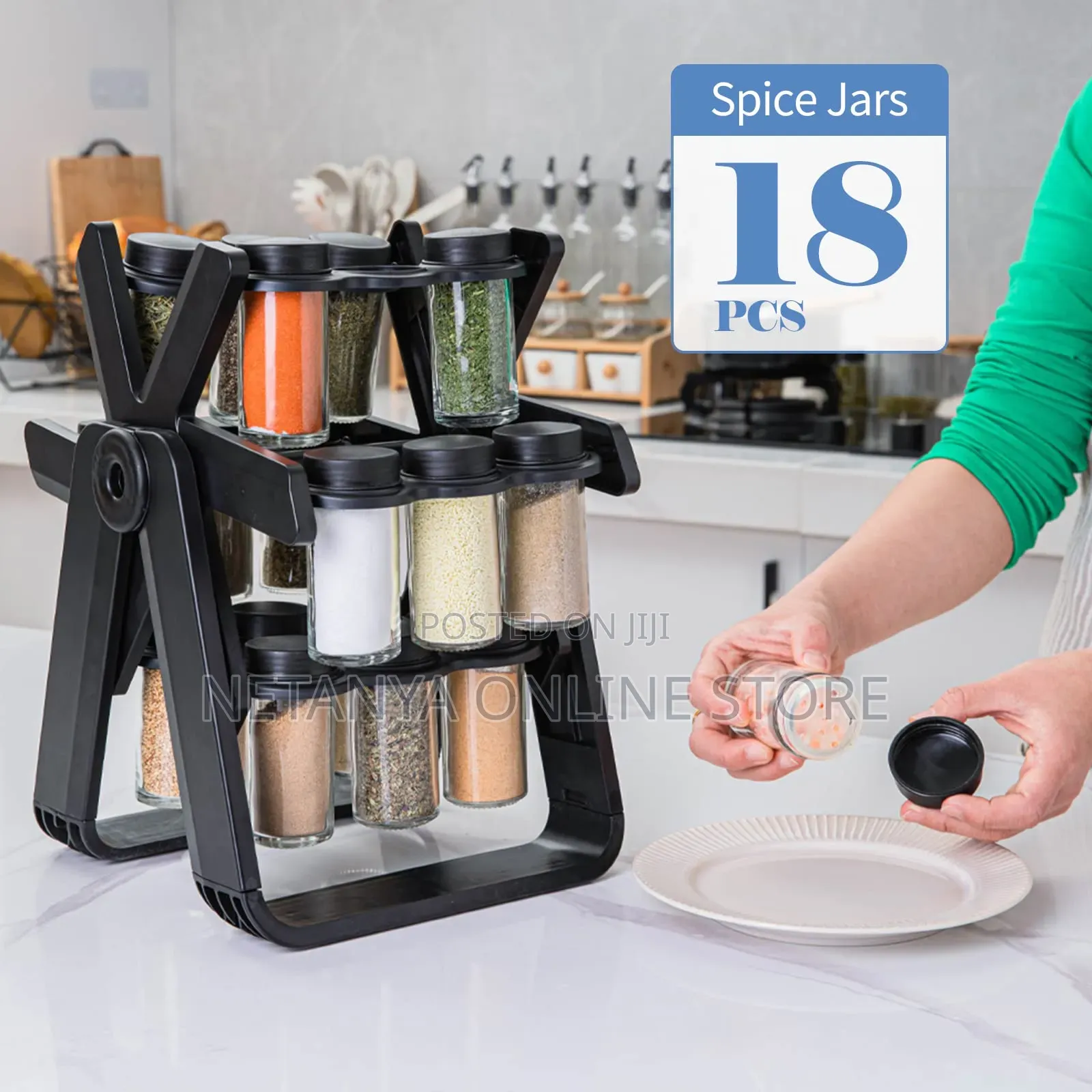 18 Spice Jars Rotating Rack