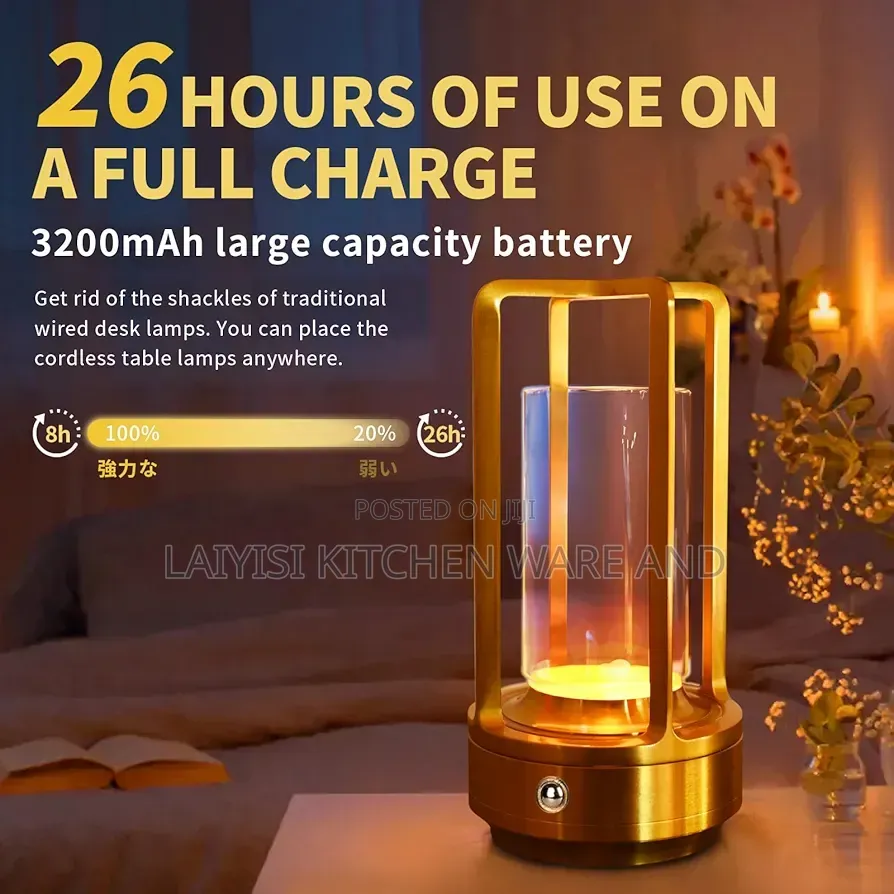 Crystal Rechargeable Bedside Lamp – 3-Color Dimmable Touch Light
