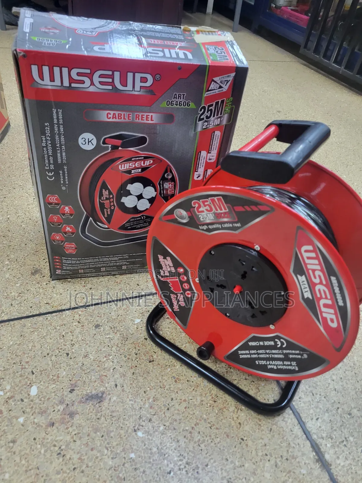 Wiseup 25m Heavy-duty Cable Reel Extension – 2.5mm2 Multi-socket Power