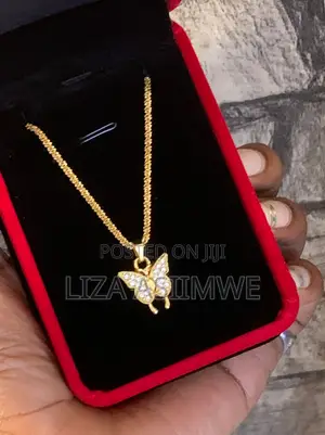 Lady’S Stainless Steel Butterfly Pendant Necklace With Rhinestones
