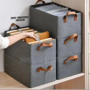 Foldable Fabric Clothes Storage Bins With Handles and a Grey Linen