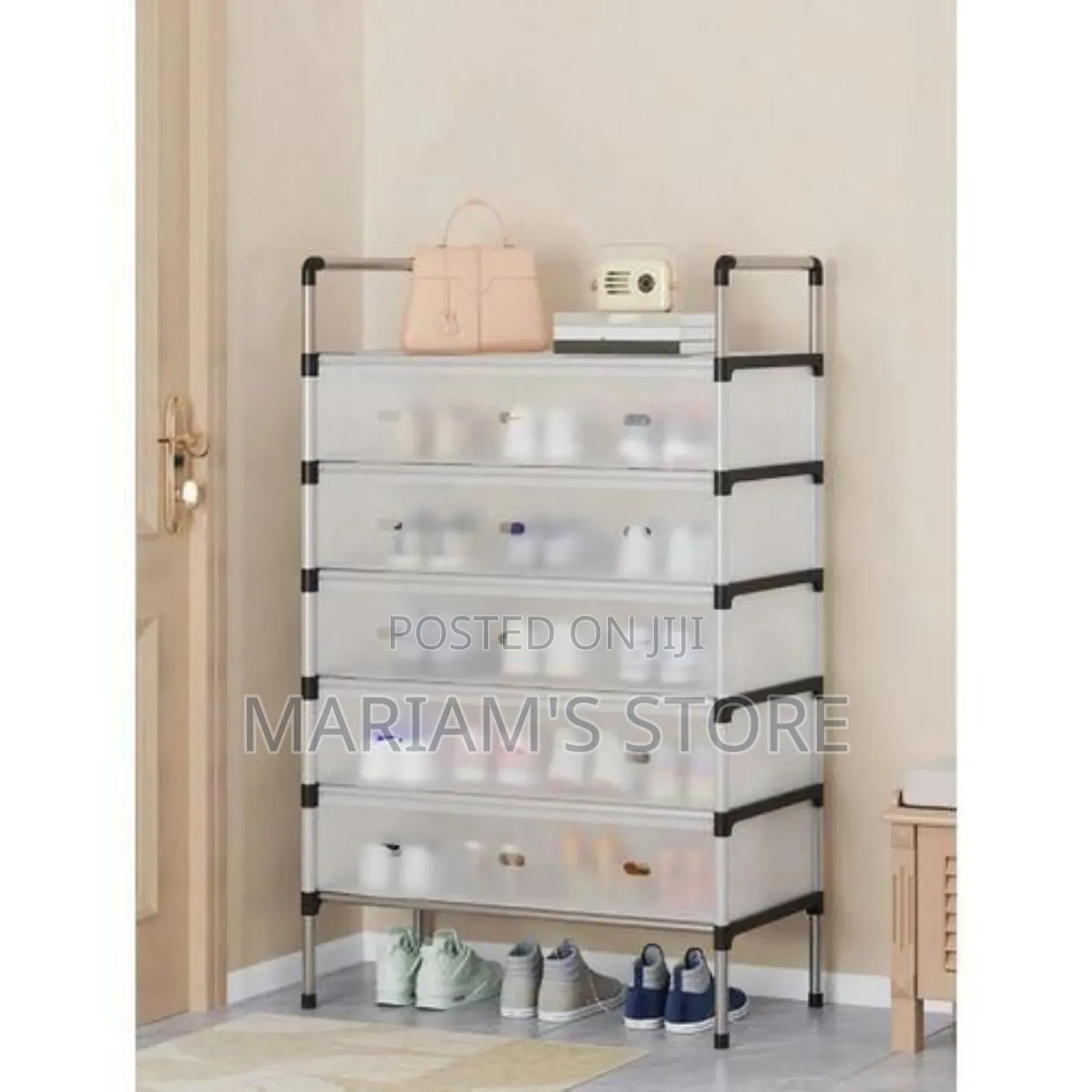 Plastic Shoe Cabinet With Transparent Doors for Organizing Footwear.
