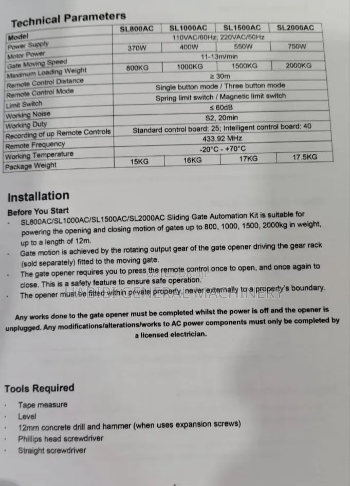 1000kg/Motorized/ Gate Opener /Electric