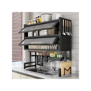 Stainless Steel Sink Dish Drying Rack With Flip-Up Cabinet Doors .