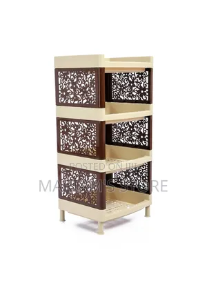 Brown Plastic Kitchen Rack Trolleys With a Decorative Side Panel