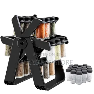 Rotating Spice Rack Organizer With 18 Glass Jars and a Ferris Wheel