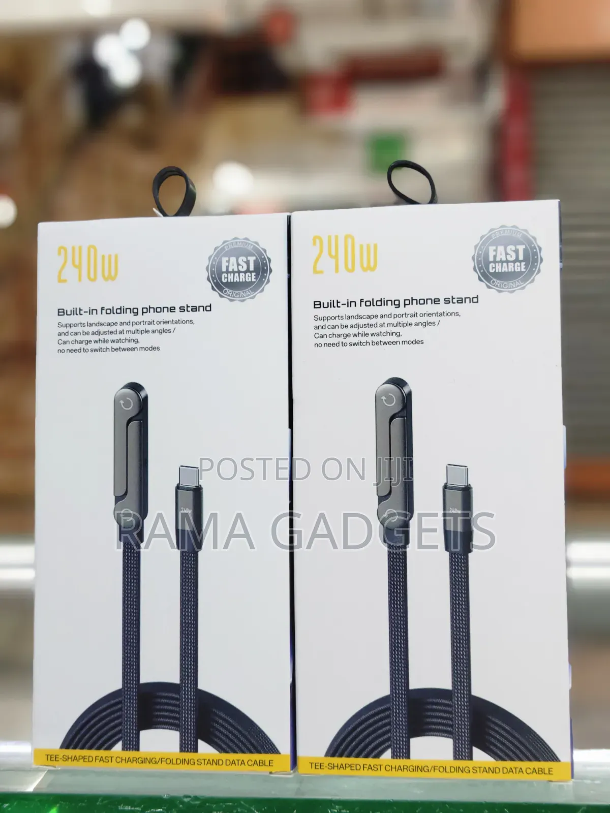 2-in-1 Fast Charging Cable With a Built-in Folding Phone Stand.