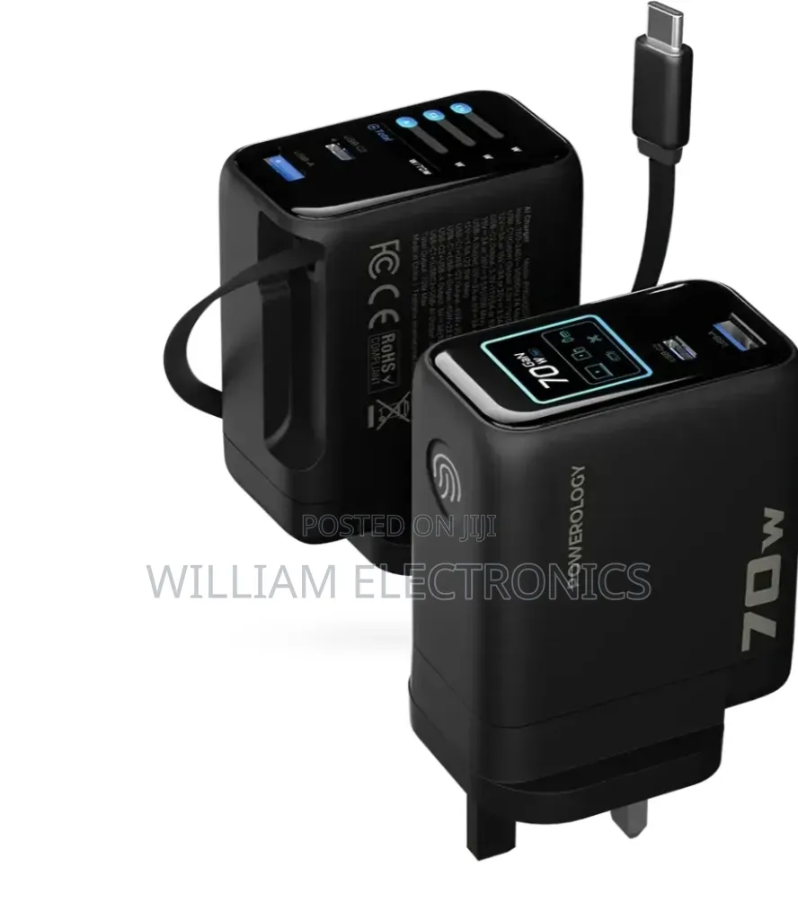Powerology 70w TFT Adapter With Retractable Type - C Cable